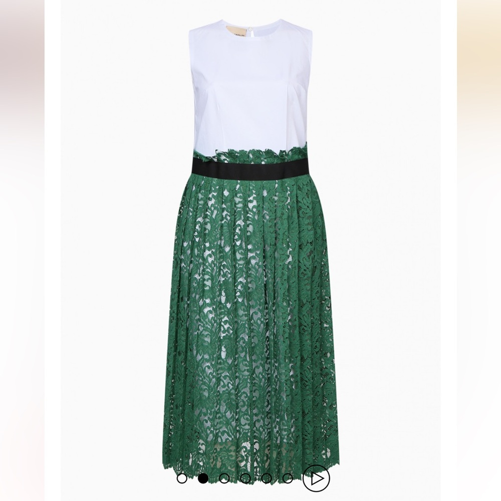 GORGEOUS ERIKA CAVALLINI WHITE DRESS W/ GREEN LACE OVERLAY - MADE IN ITALY‎ -EUC - Picture 6 of 16